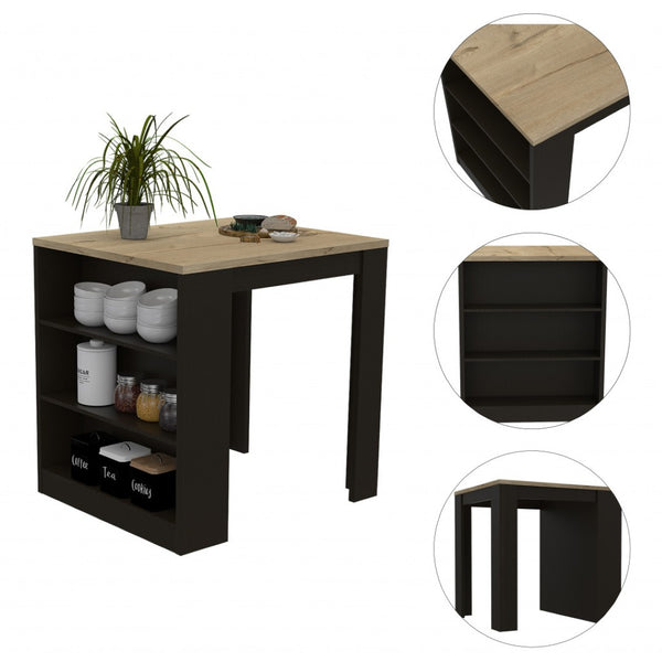 HomeRoots Black Kitchen Island 36" - Stylish Two-Tone Design with Storage, Perfect for Modern & Rustic Spaces 477892
