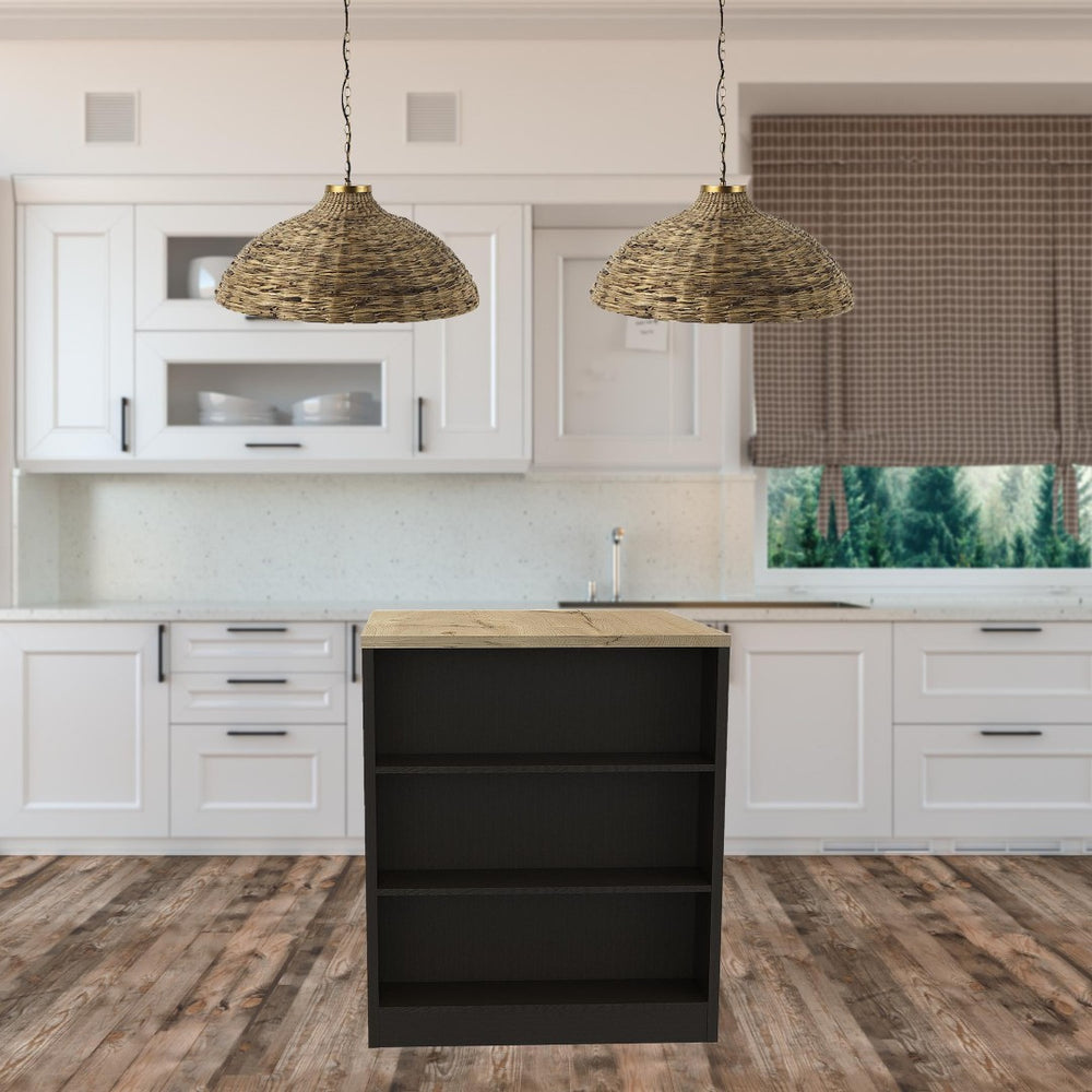 HomeRoots Black Kitchen Island 36" - Stylish Two-Tone Design with Storage, Perfect for Modern & Rustic Spaces 477892