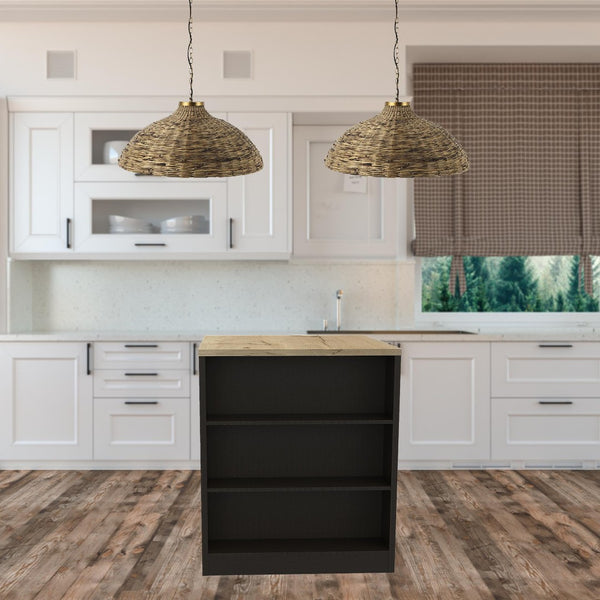 HomeRoots Black Kitchen Island 36" - Stylish Two-Tone Design with Storage, Perfect for Modern & Rustic Spaces 477892