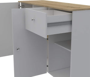 HomeRoots White Rolling Kitchen Island with Natural Countertop - Versatile Storage & Prep Space Solution 477893