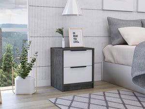 Homeroots Stylish Smokey Oak And White Two Drawer Nightstand   477899