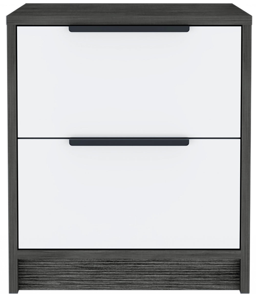 Homeroots Stylish Smokey Oak And White Two Drawer Nightstand   477899