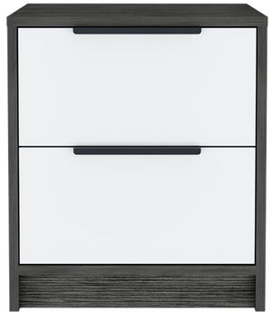 Homeroots Stylish Smokey Oak And White Two Drawer Nightstand   477899