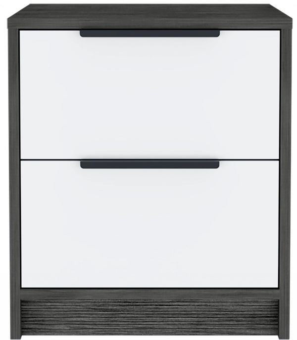 Homeroots Stylish Smokey Oak And White Two Drawer Nightstand   477899