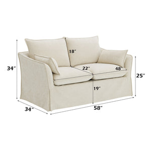 English Elm Shane Beige Linen Loveseat with 2 Accent Pillows, Pocket Coil Seat, Wooden Frame, Modern Compact Sofa B2726P296889
