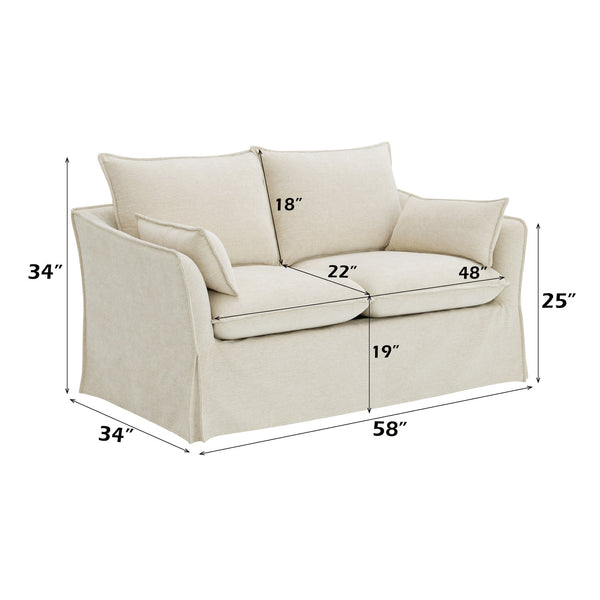 English Elm Shane Beige Linen Loveseat with 2 Accent Pillows, Pocket Coil Seat, Wooden Frame, Modern Compact Sofa B2726P296889