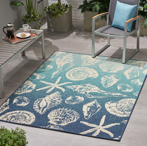 Christopher Knight Home® - Noble House - Sea Breeze Outdoor 5'3" X 7' Ombre Area Rug, Blue and Ivory