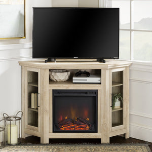 English Elm Walker Edison - Classic Glass-Door Fireplace TV Stand Corner Console with Electric Fireplace, Space-Saving MDF Design White Oak B185P169416
