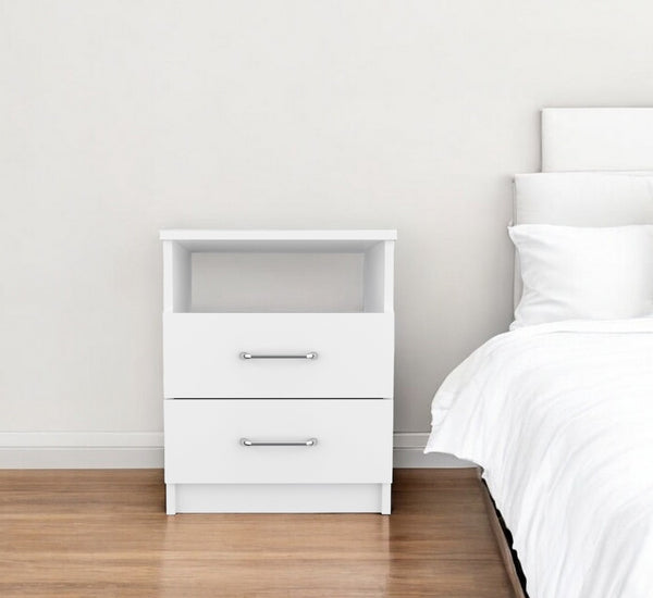 HomeRoots 20" Stylish Two Drawer Nightstand - Compact Storage Solution with Open Shelf for Modern Spaces 477901