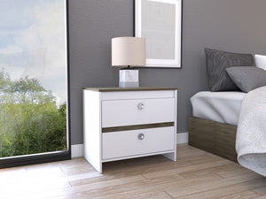 Homeroots Modern And Minimalist White And Dark Brown Board Nightstand   477905