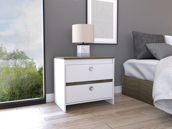 Homeroots Modern And Minimalist White And Dark Brown Board Nightstand   477905