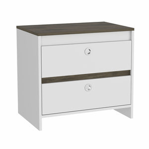 Homeroots Modern And Minimalist White And Dark Brown Board Nightstand   477905