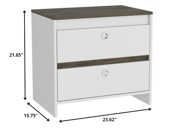 Homeroots Modern And Minimalist White And Dark Brown Board Nightstand   477905