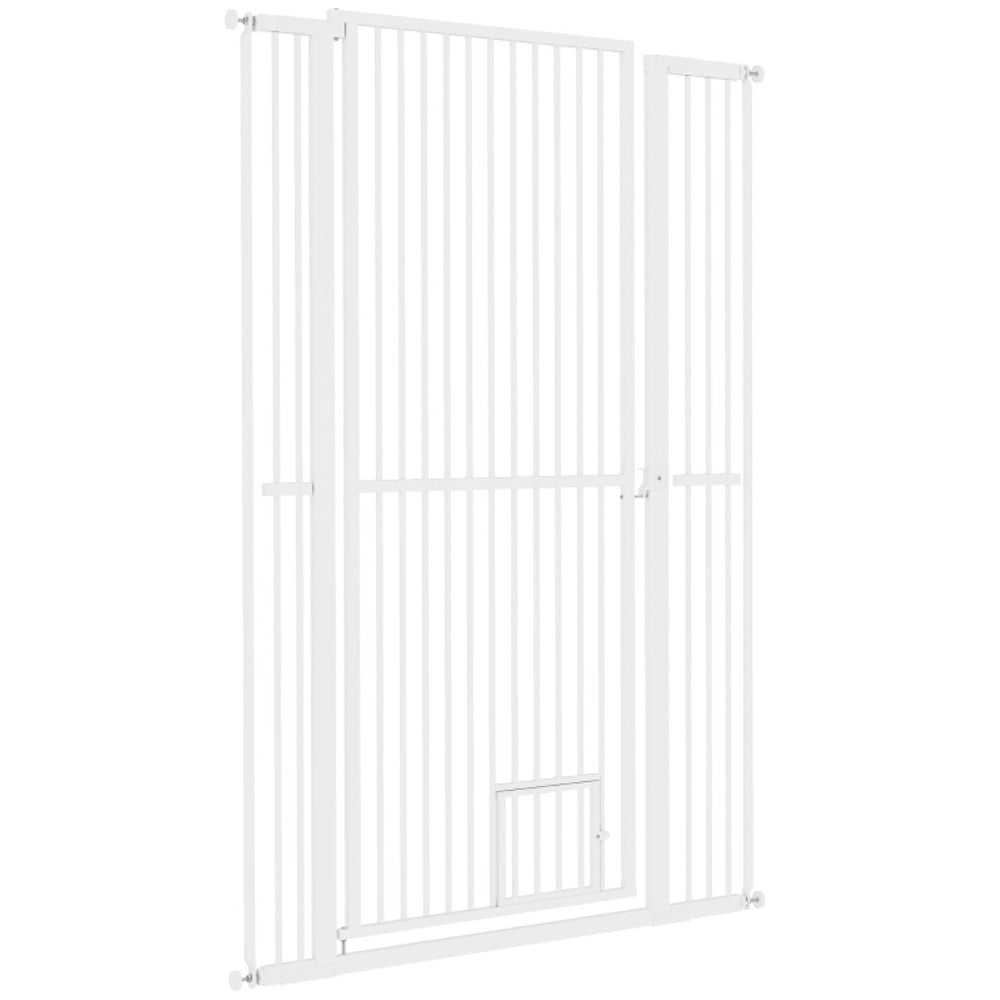 English Elm Dog Gate Tall Steel Pet Barrier with Cat Door Walk Through White Powder Coat T3971P435352