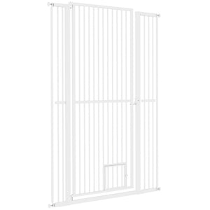 English Elm Dog Gate Tall Steel Pet Barrier with Cat Door Walk Through White Powder Coat T3971P435352