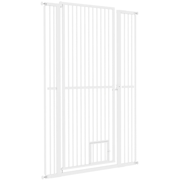 English Elm Dog Gate Tall Steel Pet Barrier with Cat Door Walk Through White Powder Coat T3971P435352