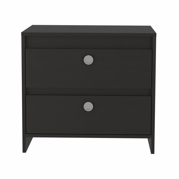 Homeroots Modern And Minimalist Black Two Drawer Nightstand   477906