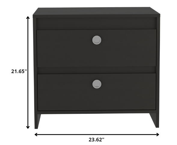 Homeroots Modern And Minimalist Black Two Drawer Nightstand   477906