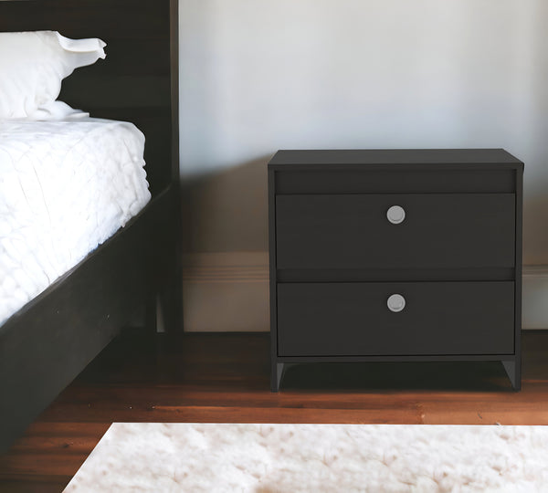 Homeroots Modern And Minimalist Black Two Drawer Nightstand   477906