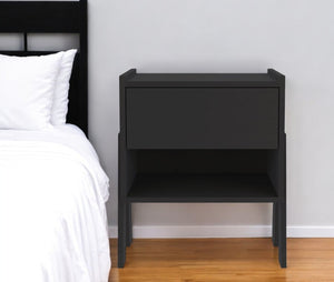 HomeRoots 22" Black Wood Nightstand with Drawer & Display Shelf - Modern, Versatile Accent for Any Room! 477907
