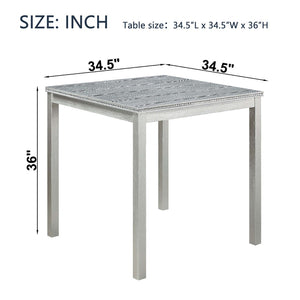 English Elm Wooden Counter Height Square Dining Table Glam Crystal Edge Detail Seats Four Silver Grey W1998128389