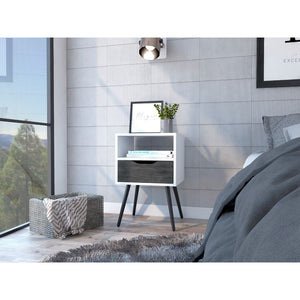 Homeroots Modern Smokey Oak And White Bedroom Nightstand   477924