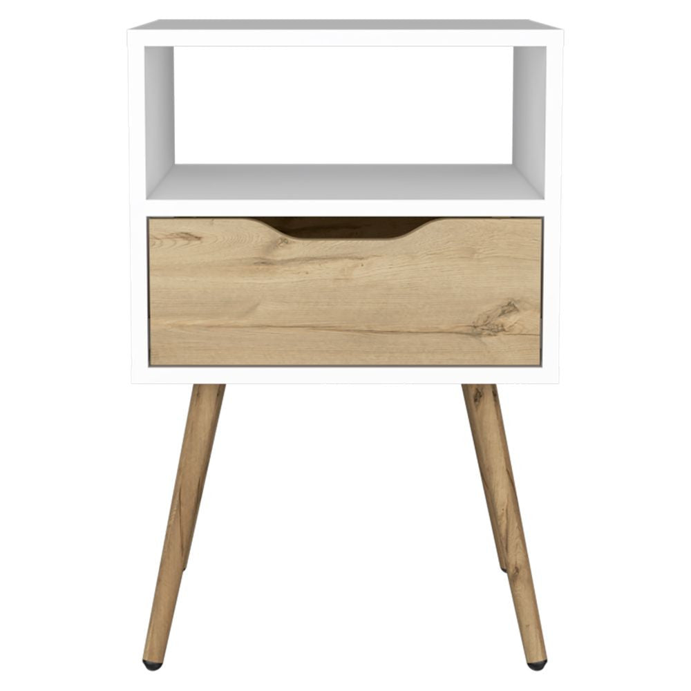 Homeroots Modern White And Light Oak Bedroom Nightstand   477925