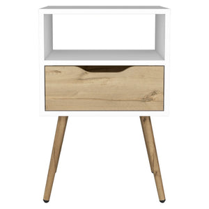 Homeroots Modern White And Light Oak Bedroom Nightstand   477925