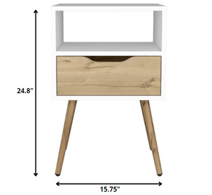 Homeroots Modern White And Light Oak Bedroom Nightstand   477925