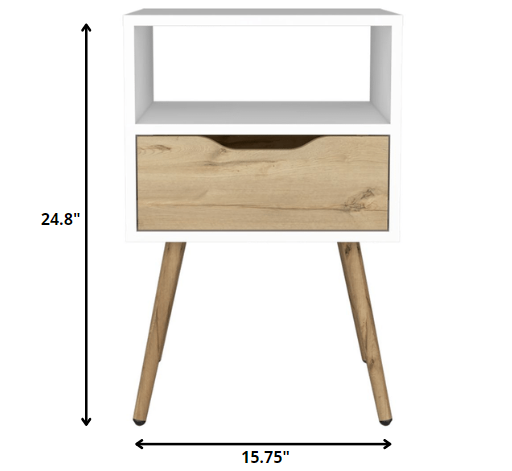 Homeroots Modern White And Light Oak Bedroom Nightstand   477925