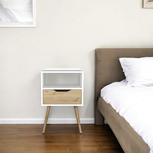 HomeRoots 25" Modern One-Drawer Nightstand with Open Shelf - Compact, Stylish Storage for Small Spaces & More 477925