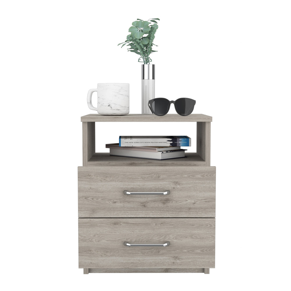Homeroots Modern And Stylish Light Grey Particle Bedroom Nightstand   477927
