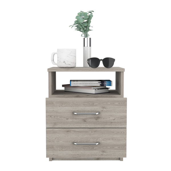 Homeroots Modern And Stylish Light Grey Particle Bedroom Nightstand   477927