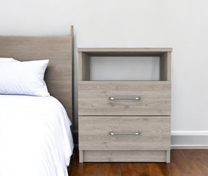 HomeRoots 20" Light Gray Wood Nightstand with Two Drawers - Modern Bedside Storage for Any Room Décor 477927