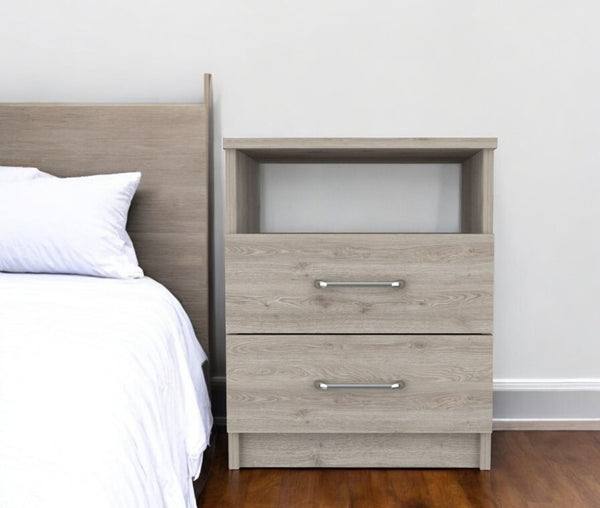 HomeRoots 20" Light Gray Wood Nightstand with Two Drawers - Modern Bedside Storage for Any Room Décor 477927