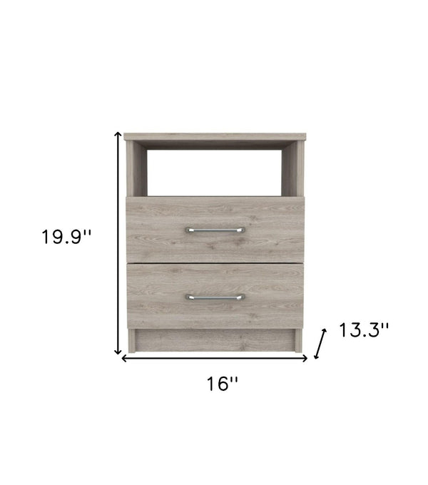 HomeRoots 20" Light Gray Wood Nightstand with Two Drawers - Modern Bedside Storage for Any Room Décor 477927