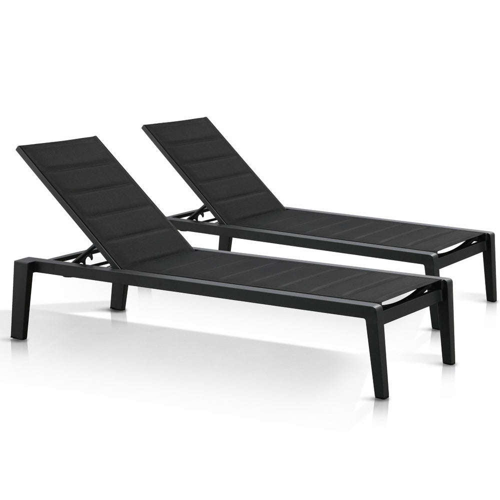 HomeRoots Set of Two Adjustable Black Aluminum Sling Chaise Lounges for Ultimate Outdoor Comfort & Style 477933