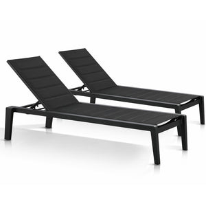 HomeRoots Set of Two Adjustable Black Aluminum Sling Chaise Lounges for Ultimate Outdoor Comfort & Style 477933