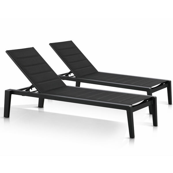 HomeRoots Set of Two Adjustable Black Aluminum Sling Chaise Lounges for Ultimate Outdoor Comfort & Style 477933