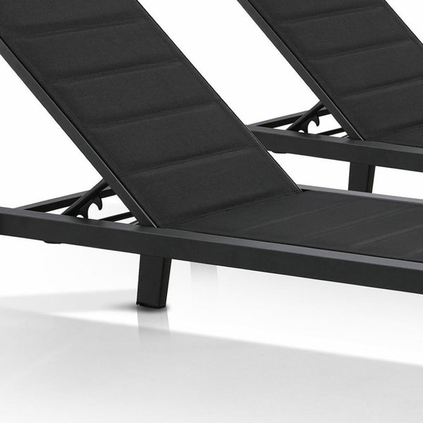 HomeRoots Set of Two Adjustable Black Aluminum Sling Chaise Lounges for Ultimate Outdoor Comfort & Style 477933