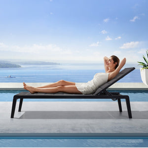 HomeRoots Set of Two Adjustable Black Aluminum Sling Chaise Lounges for Ultimate Outdoor Comfort & Style 477933