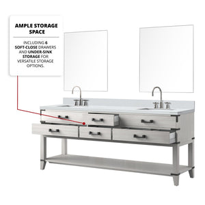 English Elm White Oak Double Bath Vanity Set With White Quartz Top, Mirrors & Faucet - Elegant Spa Retreat B2731S01909-GIGA