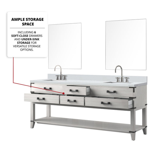 English Elm White Oak Double Bath Vanity Set With White Quartz Top, Mirrors & Faucet - Elegant Spa Retreat B2731S01909-GIGA
