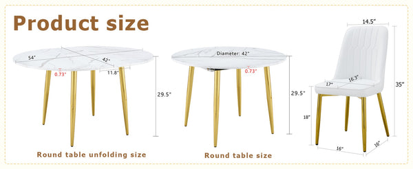 English Elm Table Set Extendable Round Oval Mdf White Gold Legs Six Pu Chairs Modern Dining W1151S03955