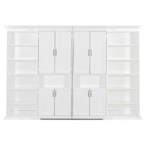 English Elm Full-size Murphy Wall Bed with Sliding Cabinets and Twelve Open Shelves for Studios White LP000919AAK