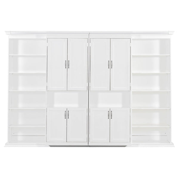 English Elm Full-size Murphy Wall Bed with Sliding Cabinets and Twelve Open Shelves for Studios White LP000919AAK