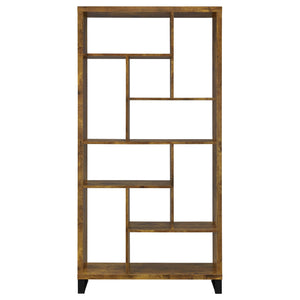 English Elm 1pc Industrial Bookcase 10-Tier Rustic Antique Nutmeg with Black Metal Base – Tall 34.75x11.5x70.75" Organizer for Living Room Office Decor B011P305634