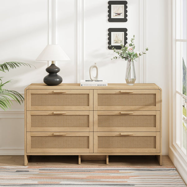English Elm 51.18'' Arc Shaped Corner Cabinet with 6 Drawers — Space-Saving Storage Console for Living Room Bedroom Kitchen Natural W757P242780
