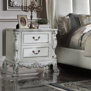 English Elm 2-Drawer Poplar Wood Nightstand Bone White Finish — Hand-Rubbed Layers, Carved Details, Ample Storage for Master Bedroom B016P261565