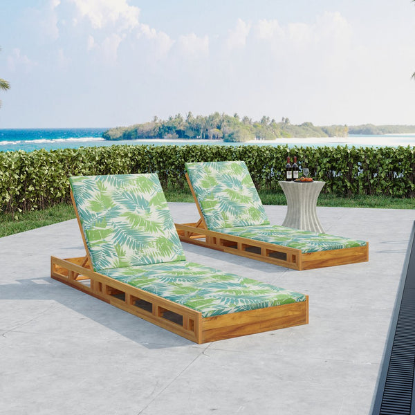 English Elm Christopher Knight Home® - Lounge Chaise Lounge Set - Acacia Wood With Water-Resistant Cushions, 4-Position Recline & Tropical Style N770P272405T_N770P253018L